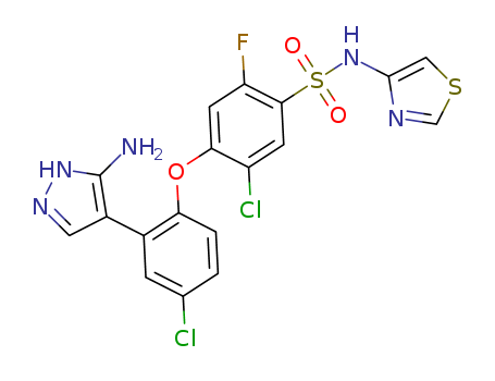 4-(2-(3-amino-1H-pyrazol-4-yl)-4-chlorophenoxy)-5-chloro-2-fluoro-N-(thiazol-4-yl)benzenesulfonamideMolecularWeight:500.35