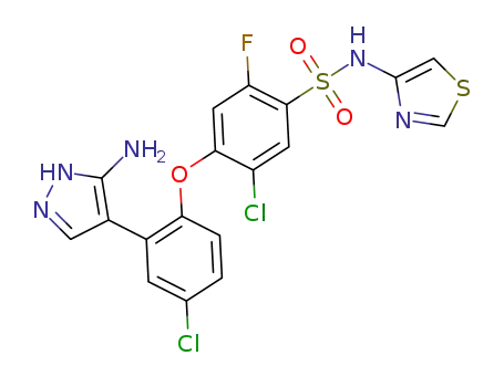 4-(2-(3-amino-1H-pyrazol-4-yl)-4-chlorophenoxy)-5-chloro-2-fluoro-N-(thiazol-4-yl)benzenesulfonamide
분자량 : 500.35