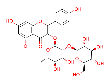 Molecular Structure of 142451-65-8 (kaempferol-3-O-glucosyl(1-2)rhamnoside)