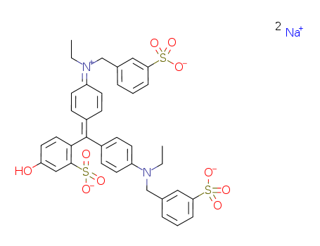 Benzenemethanaminium,N-ethyl-N-[4-[[4-[ethyl[(3-sulfophenyl)methyl]amino]phenyl](4-hydroxy-2-sulfophenyl)methylene]-2,5-cyclohexadien-1-ylidene]-3-sulfo-,inner salt, sodium salt (1:2)(2353-45-9)