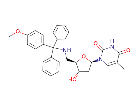 Molecular Structure of 118849-15-3 (Thymidine, 5'-deoxy-5'-[[(4-methoxyphenyl)diphenylmethyl]amino]-)