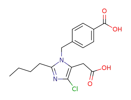 Molecular Structure of 114798-39-9 (1H-Imidazole-5-acetic acid,
2-butyl-1-[(4-carboxyphenyl)methyl]-4-chloro-)