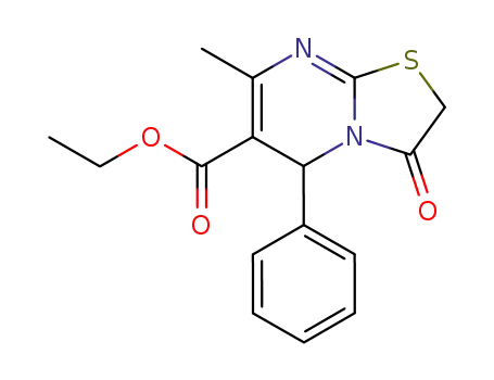 5H-Thiazolo[3,2-a]pyrimidine-6-carboxylic acid,
2,3-dihydro-7-methyl-3-oxo-5-phenyl-, ethyl ester
