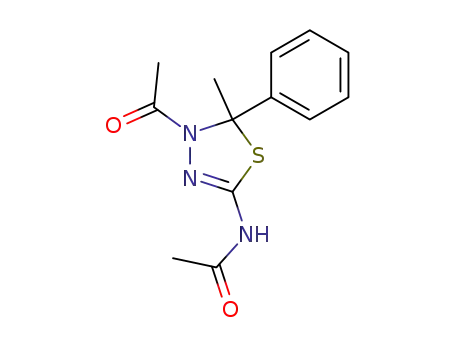 Molecular Structure of 72926-24-0 (N-(4-Acetyl-4,5-dihydro-5-methyl-5-phenyl-1,3,4-thiadiazol-2-yl)acetamide)