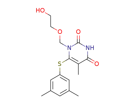 Molecular Structure of 125056-77-1 (6-[(3,5-dimethylphenyl)sulfanyl]-1-[(2-hydroxyethoxy)methyl]-5-methylpyrimidine-2,4(1H,3H)-dione)