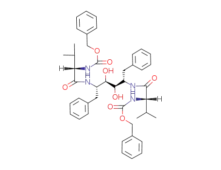 Molecular Structure of 129467-48-7 (benzyl [(5S,8S,9R,10R,11S,14S)-8,11-dibenzyl-9,10-dihydroxy-15-methyl-3,6,13-trioxo-1-phenyl-5-(propan-2-yl)-2-oxa-4,7,12-triazahexadecan-14-yl]carbamate (non-preferred name))