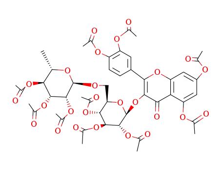 Molecular Structure of 2328-13-4 ((2S,3R,4S,5R,6R)-2-((5,7-diacetoxy-2-(3,4-diacetoxyphenyl)-4-oxochroman-3-yl)oxy)-6-(((2R,3R,4R,5S,6S)-3,4,5-triacetoxy-6-methyltetrahydro-2H-pyran-2-yl)oxy)methyltetrahydro-2H-pyran-3,4,5-triyl triacetate)