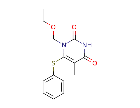 Molecular Structure of 132774-39-1 (1-(Ethoxymethyl)-5-methyl-6-(phenylthio)pyrimidine-2,4(1H,3H)-dione)