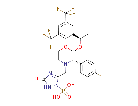 Molecular Structure of 172673-21-1 (Phosphonic acid,
[5-[[(2R,3S)-2-[(1R)-1-[3,5-bis(trifluoromethyl)phenyl]ethoxy]-3-(4-fluoro
phenyl)-4-morpholinyl]methyl]-2,3-dihydro-3-oxo-1H-1,2,4-triazol-1-yl]-)