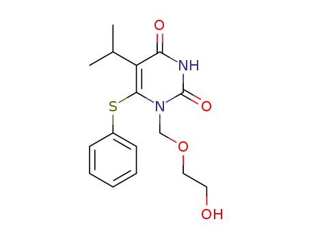 Molecular Structure of 137897-91-7 (1-[(2-hydroxyethoxy)methyl]-6-(phenylsulfanyl)-5-(propan-2-yl)pyrimidine-2,4(1H,3H)-dione)