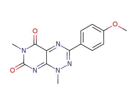 Molecular Structure of 52348-60-4 (Pyrimido[5,4-e]-1,2,4-triazine-5,7(1H,6H)-dione,
3-(4-methoxyphenyl)-1,6-dimethyl-)