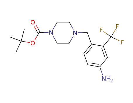 Molecular Structure of 859027-30-8 (4-(4-Boc-piperazin-1-yl-methyl)-2-trifluoromethylaniline)