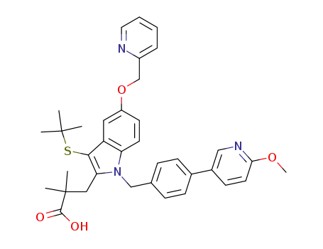 Molecular Structure of 936349-47-2 (1H-Indole-2-propanoic acid, 3-[(1,1-dimethylethyl)thio]-1-[[4-(6-methoxy-3-pyridinyl)phenyl]methyl]-α,α-dimethyl-5-(2-pyridinylmethoxy)-)