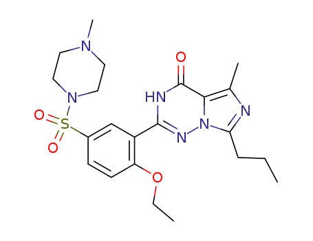 Molecular Structure of 224785-87-9 (Piperazine,
1-[[3-(1,4-dihydro-5-methyl-4-oxo-7-propylimidazo[5,1-f][1,2,4]triazin-2-
yl)-4-ethoxyphenyl]sulfonyl]-4-methyl-)