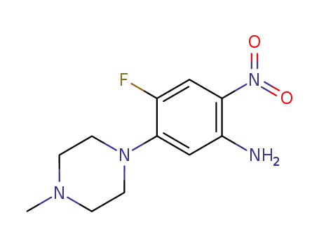 Molecular Structure of 82759-10-2 (Benzenamine, 4-fluoro-5-(4-methyl-1-piperazinyl)-2-nitro-)