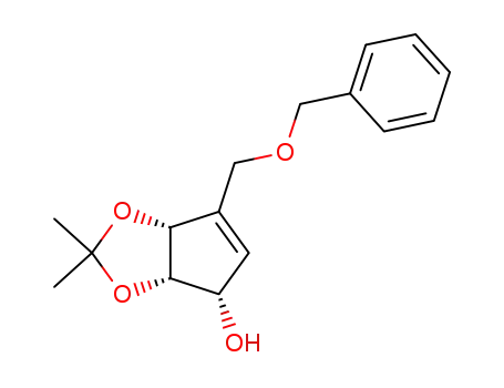 Molecular Structure of 89291-76-9 ((3aS,6aR)-6-(benzyloxymethyl)-2,2-dimethyl-4,6a-dihydro-3aH-cyclopenta[d][1,3]dioxol-4-ol)