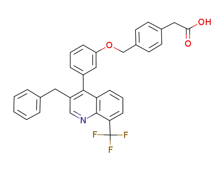 Molecular Structure of 854766-38-4 (Benzeneacetic acid, 4-[[3-[3-(phenylmethyl)-8-(trifluoromethyl)-4-quinolinyl]phenoxy]methyl]-)