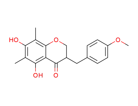 Molecular Structure of 74805-91-7 ((3R)-2,3-Dihydro-5,7-dihydroxy-3-[(4-methoxyphenyl)methyl]-6,8-dimethyl-4H-1-benzopyran-4-one)