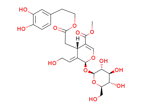 Molecular Structure of 84638-44-8 (methyl (2S,3E,4S)-4-{2-[2-(3,4-dihydroxyphenyl)ethoxy]-2-oxoethyl}-2-(beta-D-glucopyranosyloxy)-3-(2-hydroxyethylidene)-3,4-dihydro-2H-pyran-5-carboxylate)
