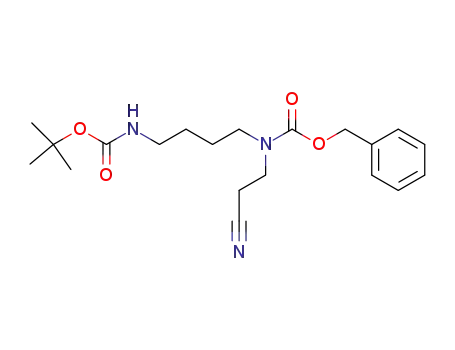 Molecular Structure of 853783-18-3 (N<sup>1</sup>-benzyloxycarbonyl-N<sup>4</sup>-tert-butoxycarbonyl-N<sup>1</sup>-(2-cyanoethyl)-1,4-butanediamine)