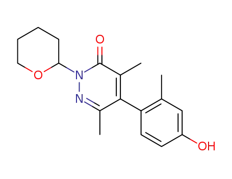 Molecular Structure of 1609259-51-9 (5-(4-hydroxy-2-methylphenyl)-4,6-dimethyl-2-(tetrahydro-2H-pyran-2-yl)pyridazin-3(2H)-one)