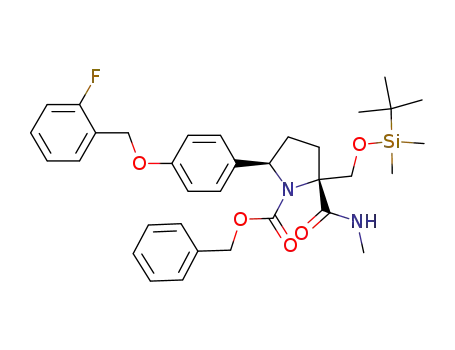 phenylmethyl (2R,5R)-2-({[(1,1-dimethylethyl)(dimethyl)silyl]oxy}methyl)-5-(4-{[(2-fluorophenyl)methyl]oxy}phenyl)-2-[(methylamino)carbonyl]-1-pyrrolidinecarboxylate