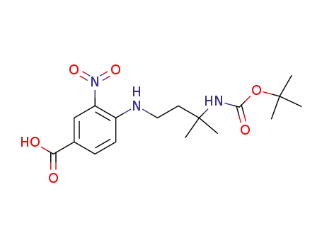 Molecular Structure of 935873-16-8 (4-(3-tert-butoxycarbonylamino-3-methyl-butylamino)-3-nitro-benzoic acid)