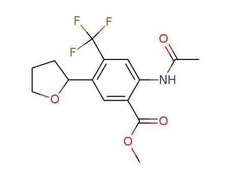 Molecular Structure of 912573-92-3 (Benzoic acid,
2-(acetylamino)-5-(tetrahydro-2-furanyl)-4-(trifluoromethyl)-, methyl ester)