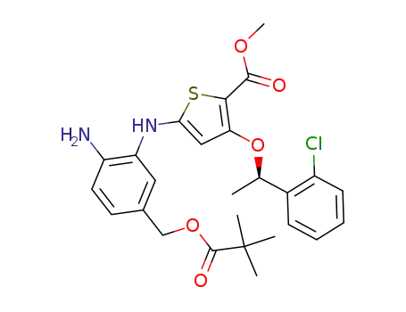 Molecular Structure of 929095-61-4 (2-Thiophenecarboxylic acid,
5-[[2-amino-5-[(2,2-dimethyl-1-oxopropoxy)methyl]phenyl]amino]-3-[(1R
)-1-(2-chlorophenyl)ethoxy]-, methyl ester)