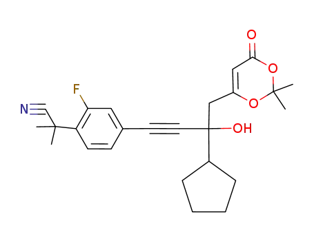2-{4-[3-cyclopentyl-4-(2,2-dimethyl-6-oxo-6H-[1,3]dioxin-4-yl)-3-hydroxybut-1-ynyl]-2-fluoro-phenyl}-2-methyl-propionitrile