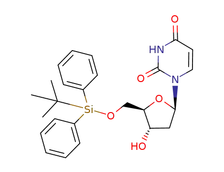 Molecular Structure of 183269-46-7 (1-[5-(<i>tert</i>-butyl-diphenyl-silanyloxymethyl)-4-hydroxy-tetrahydro-furan-2-yl]-1<i>H</i>-pyrimidine-2,4-dione)