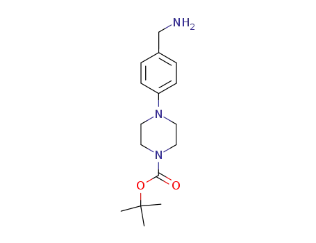 Molecular Structure of 852180-47-3 (TERT-BUTYL 4-[4-(AMINOMETHYL)PHENYL]TETRAHYDRO-1(2H)-PYRAZINECARBOXYLATE)
