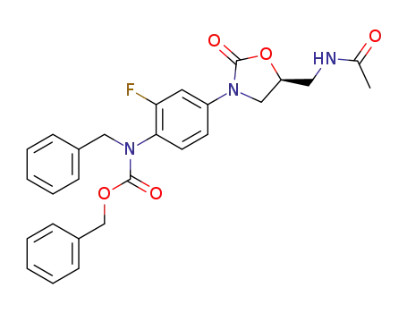Molecular Structure of 182059-57-0 (benzyl 4-{(5S)-5-[(acetylamino)methyl]-2-oxo-1,3-oxazolidin-3-yl}-2-fluorophenyl(benzyl)carbamate)