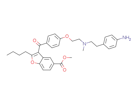 Molecular Structure of 401839-14-3 (5-Benzofurancarboxylic acid,
3-[4-[2-[[2-(4-aminophenyl)ethyl]methylamino]ethoxy]benzoyl]-2-butyl-,
methyl ester)