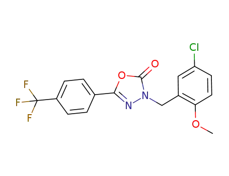 Molecular Structure of 202822-68-2 (1,3,4-Oxadiazol-2(3H)-one,
3-[(5-chloro-2-methoxyphenyl)methyl]-5-[4-(trifluoromethyl)phenyl]-)