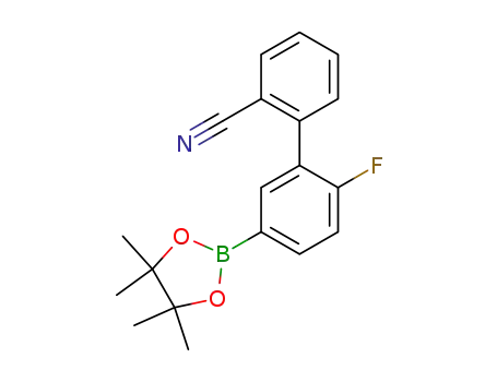Molecular Structure of 425378-72-9 (2'-fluoro-5'-(4,4,5,5-tetramethyl-[1,3,2]dioxaborolan-2-yl)biphenyl-2-carbonitrile)