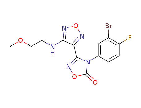 Molecular Structure of 1204669-63-5 (1,2,4-Oxadiazol-5(4H)-one, 4-(3-bromo-4-fluorophenyl)-3-[4-[(2-methoxyethyl)amino]-1,2,5-oxadiazol-3-yl]-)