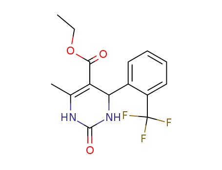 Molecular Structure of 112080-29-2 (ethyl 6-methyl-2-oxo-4-[2-(trifluoromethyl)phenyl]-1,2,3,4-tetrahydro-5-pyrimidinecarboxylate)