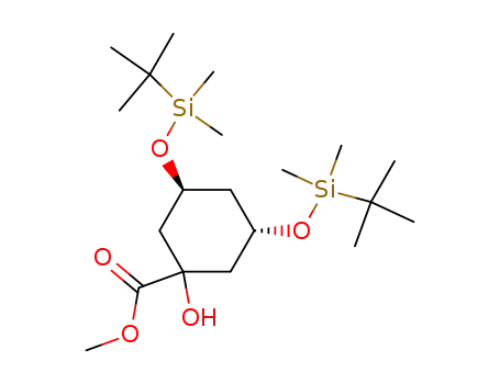 Molecular Structure of 139356-33-5 ((3S,5S)-3,5-Bis[[(1,1-diMethylethyl)diMethylsilyl]oxy]-1-hydroxy-cyclohexanecarboxylic Acid Methyl Ester)