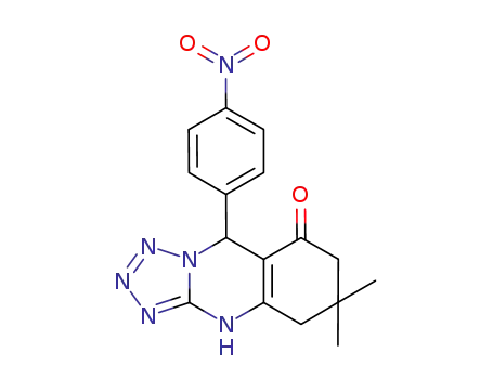 Molecular Structure of 951923-60-7 (9-(4-nitrophenyl)-6,6-dimethyl-5,6,7,9-tetrahydrotetrazolo[5,1-b]quinazolin-8(4H)-one)