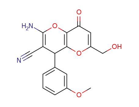 Molecular Structure of 664999-61-5 (2-amino-6-(hydroxymethyl)-4-(3-methoxyphenyl)-8-oxo-4,8-dihydropyrano[3,2-b]pyran-3-carbonitrile)