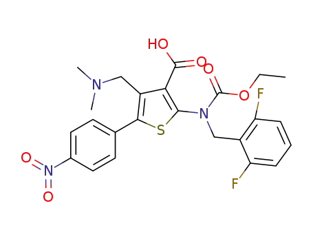 2-((2,6-difluorobenzyl)(ethoxycarbonyl)amino)-4-((dimethylamino)methyl)-5-(4-nitrophenyl)thiophene-3-carboxylic acid