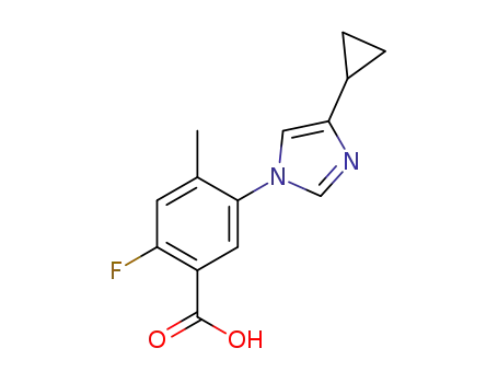 Molecular Structure of 1448508-47-1 (5-(4-cyclopropyl-1H-imidazole-1-yl)-2-fluoro-4-methylbenzoic acid)
