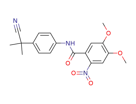 Molecular Structure of 1067193-04-7 (N-[4-(cyano-dimethyl-methyl)-phenyl]-4,5-dimethoxy-2-nitro-benzamide)