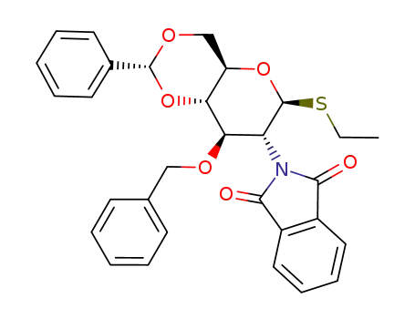 Molecular Structure of 123212-53-3 (ethyl 3-O-benzyl-4,6-O-benzylidene-2-deoxy-2-N-phthalamido-1-thio-β-D-glucopyranoside)