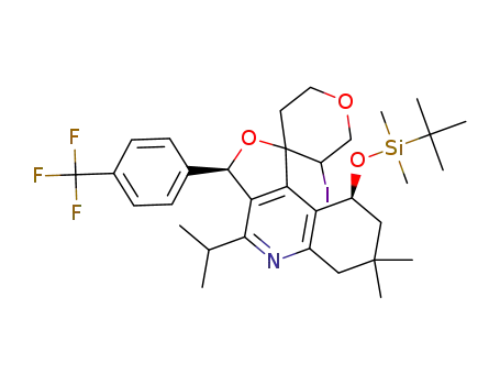 (3R,9S)-9-(tert-butyldimethylsilyloxy)-3’-iodo-4-isopropyl-7,7-dimethyl-3-(4-(trifluoromethyl)phenyl)-2’,3’,5’,6,6’,7,8,9-octahydro-3H-spiro[furo[3,4-c]quinoline-1,4’-pyran]