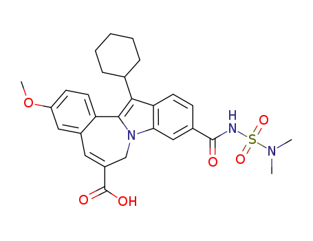 Molecular Structure of 902148-42-9 (13-cyclohexyl-10-[[((dimethylamino)sulfonyl)amino]carbonyl]-3-methoxy-7H-indolo[2,1a][2]benzazepine-6-carboxylic acid)