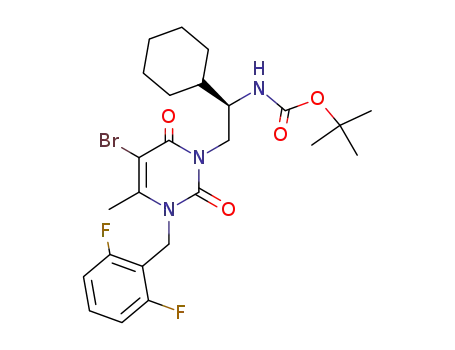 Molecular Structure of 352303-79-8 (Carbamic acid,
[(1R)-2-[5-bromo-3-[(2,6-difluorophenyl)methyl]-3,6-dihydro-4-methyl-2,
6-dioxo-1(2H)-pyrimidinyl]-1-cyclohexylethyl]-, 1,1-dimethylethyl ester)