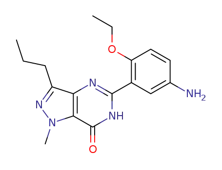 Molecular Structure of 147677-00-7 (5-(5-Amino-2-ethoxyphenyl)-1-methyl-3-propyl-1,4-dihydro-7H-pyrazolo[4,3-d]pyrimidin-7-one)