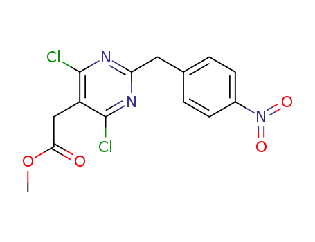 Molecular Structure of 780763-92-0 (Methyl [4,6-dichloro-2-(4-nitrobenzyl)pyrimidin-5-yl]acetate)